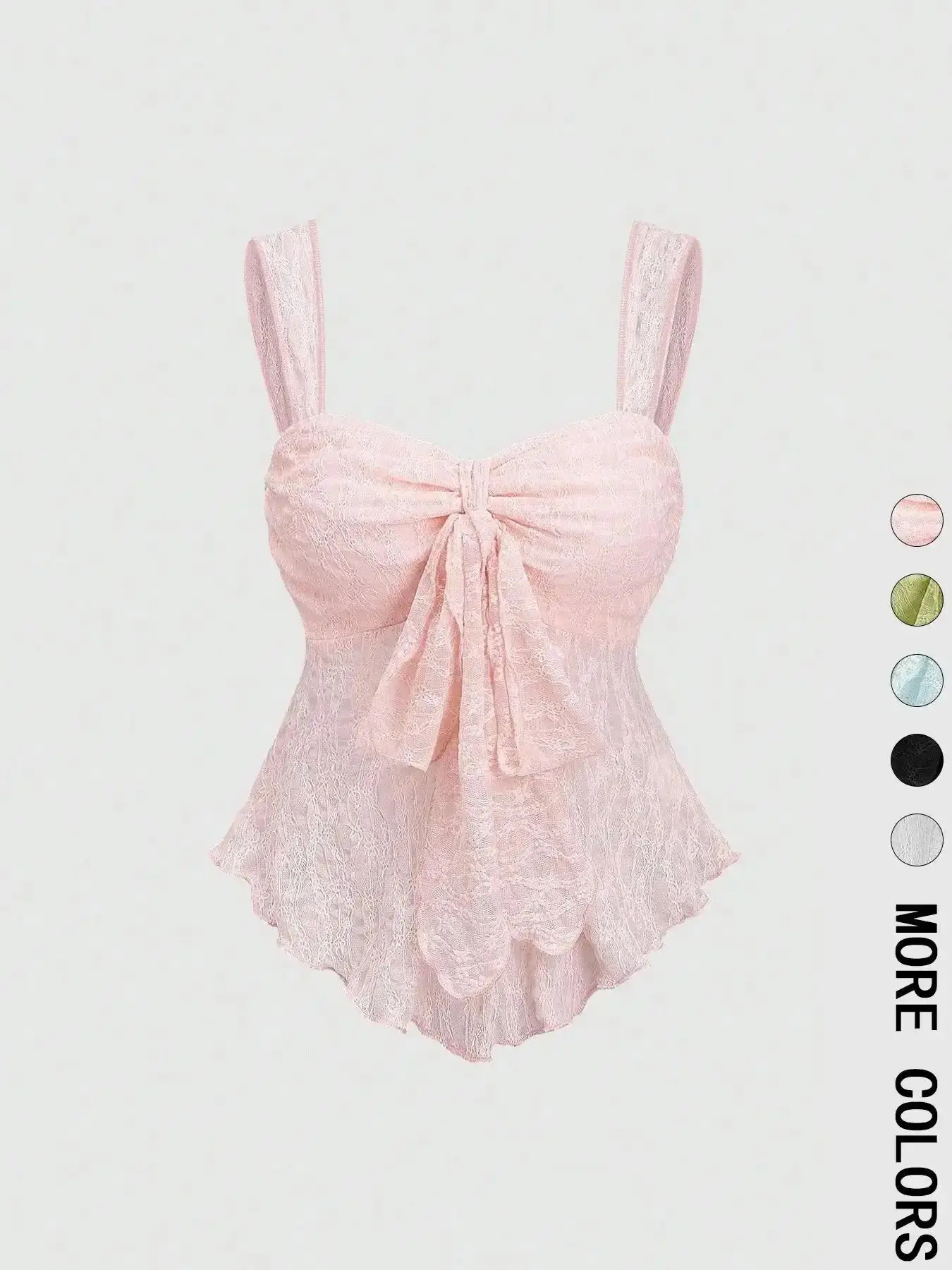 Romantic Lace Camisole Top for Women, Wide Straps and Bow-Front Knot Design, Ruched Bust, Cute Slim-Fitting Summer Fashion