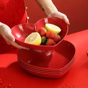 4Pcs/8Pcs, red heart-shaped plates, small dishes, wedding supplies, Chinese-style wedding plates, suitable for weddings, family dining, lunch, dinner, salad plates, and snack plates