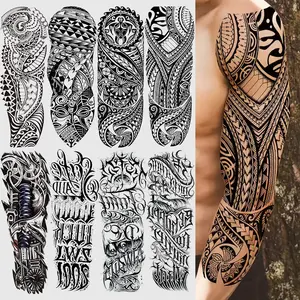 8 Sheets Full Arm Tribal Totem Temporary Tattoo Stickers, Waterproof Long-Lasting Realistic Mechanical Arm Senior Elite Fake Tattoos for Men Women Adults