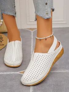 Women's Hollow Out Breathable Wedge Sandals Summer Outdoor High Heel Slippers Slip On Mules Shoes, Stylish and Comfortable Footwear