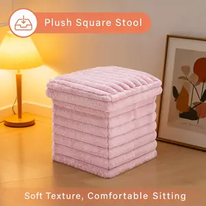 Foldable Faux Fur Storage Ottoman - 200LBS Load Capacity, Multi-Functional Plush Storage Folding Stool for Living Room & Bedroom, Cozy Pink Faux Fur Storage Stool, Must-Have for Small Spaces