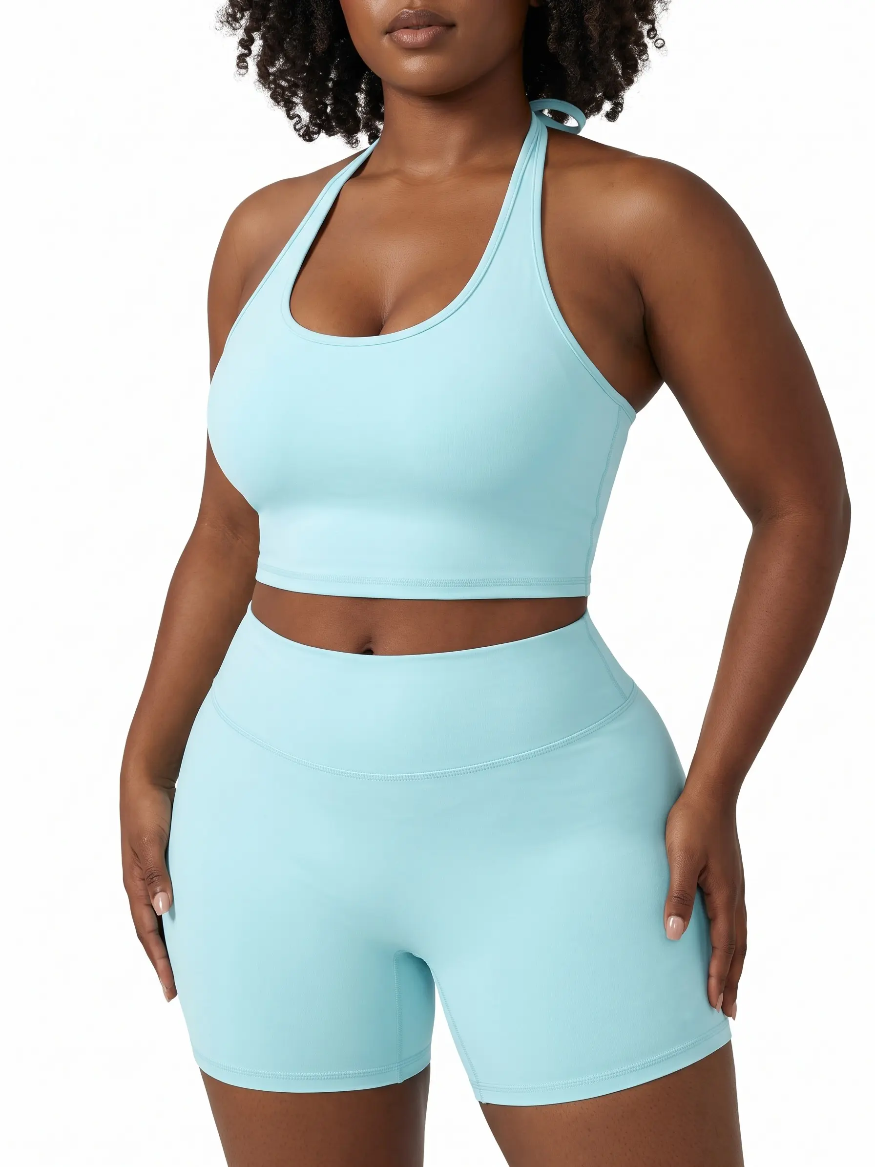 Uncia Active Women Halter Tie Back Sports Bra & High Waist Biker Shorts 2 Piece Yoga Set, Soft Stretch Tummy Control Workout Matching Outfit, Squat Proof Moisture Wicking Athletic Suit for Gym Running Pilates Daily Casual