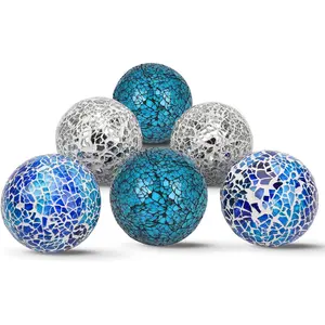 6Pcs Decorative Ball Set - 6cm/2.4inch Mosaic Glass Orbs Centerpiece Balls Decoration for Tables, Wedding Party (Mixed Color)