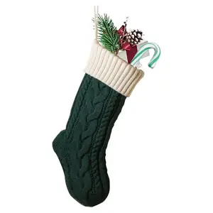 Christmas Stockings 18" Knitted Christmas Socks Family Holiday Decorations Great Big Stockings for Gift to Family, Friends and Kids (Green(Body)+Ivory (Mouth), Length 18",Pack 1)