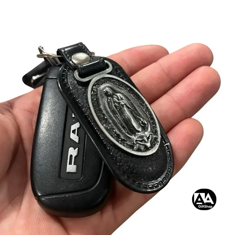 San Judas Tadeo / Virgencita Stainless Steel and Leather Keychain keychains collectible keychains