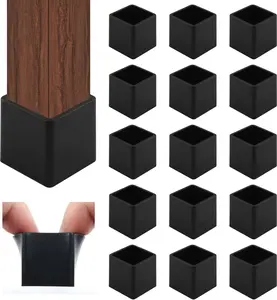 16 count Black Chair  Caps, 3/4'' x 3/4'' Rubber Square  Furniture Table Chair  Foot Cover Caps  Pads Floor Protectors