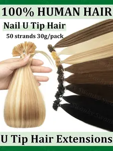 U Tip Human Hair Extensions Natural Straight Machine Remy Keratin Nail U Tip Hot Fusion Human Hair 12inch-20inch 30g/pack for Women