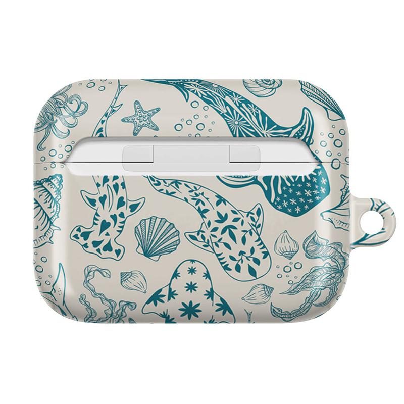 Whimsical Ocean Shark AirPods Case – Cute Sea Life Design with Starfish, Seashells & Coral Details, Aesthetic Marine Theme Protective Cover, Coastal Beach Style Accessory, Trendy Gift for Him & Her, Summer Ocean Lover AirPods Case
