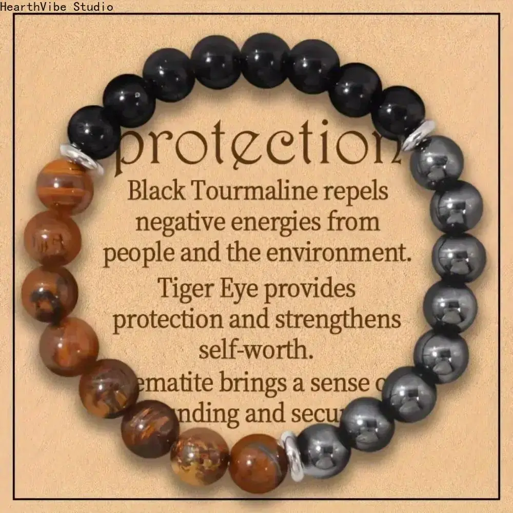 Unisex Triple Protection Bead Bracelet, Hot Trend Tiger Eye Iron Gallstone Handmade Vintage Bracelet, Natural Stone Energy Protection Couple Jewelry, Adjustable Lucky Friendship Bracelet for Mother’s Day, Anniversary Gift