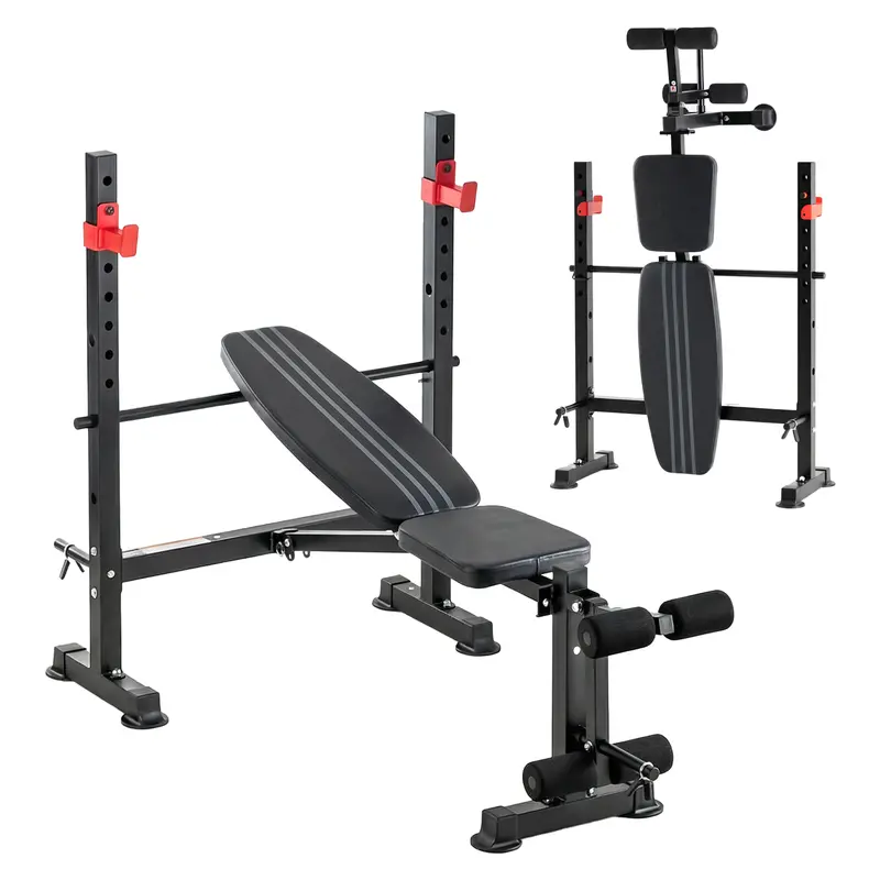 Sweetcrispy Adjustable Weight Bench Set with Squat Rack - Foldable Flat-Incline-Decline Weight Training Gear, Home Gym Equipment for Home Workout Full-Body Fitness