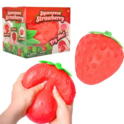 5" Extra-Large Strawberry Squishy Stress Ball - Squishies Toys, Fidget Squishies, Jelly Squish, Fruity Look Sensory Item - Safe Non-Toxic Durable Cool Gifts for Kids 3+ & Adults