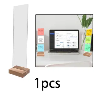 Detachable Acrylic & Wooden Base Monitor Memo Board Holder, Computer Screen Note Clip, Office Desktop Accessories, 1pcs
