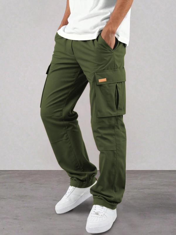 Men's Casual Cargo Pants, Wrinkled Design, Loose Fit Lightweight Sporty Style, Straight Leg Comfortable Daily Wear