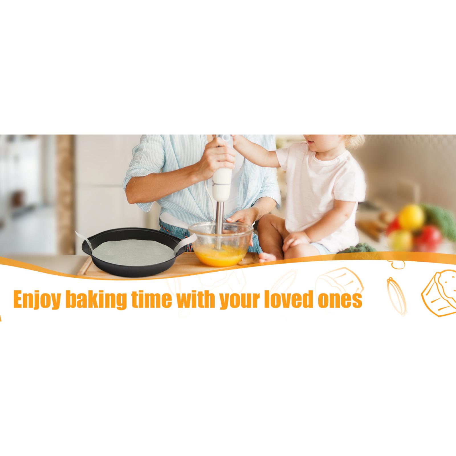 8" Round Cake Pan Set, 3PCS Nonstick Carbon Steel Baking Pans with Handles, Includes 100 PCS Parchment Paper, Dishwasher Safe for Easy Cleaning