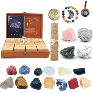 Natural Crystals and Healing Stones with Guide, Real Raw Crystals Set Astrology Healing Crystal Horoscope Gift