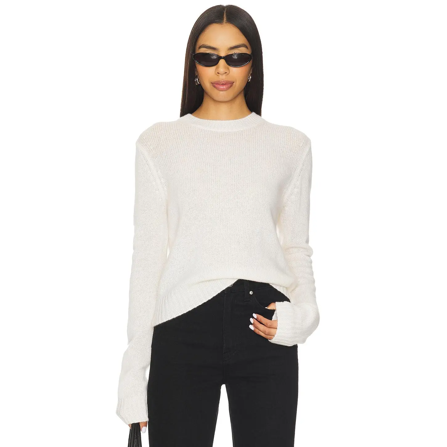 Enza Costa Easy Long Sleeve Crew Sweater in Chalk