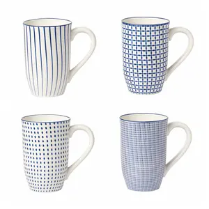 Top Sun 18 oz Porcelain Coffee Mugs Set, Ceramic Tea Cup with Handle, dishwasher, oven, microwave safe, Christmas Gift, Pack of 6, Vintage Blue