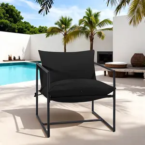 Sleek Black Solo Chair  | Plush Cushioned Seat | Modern Square Metal Frame Black Furniture Living Room patio furniture set Adjustable Chaise Lounge