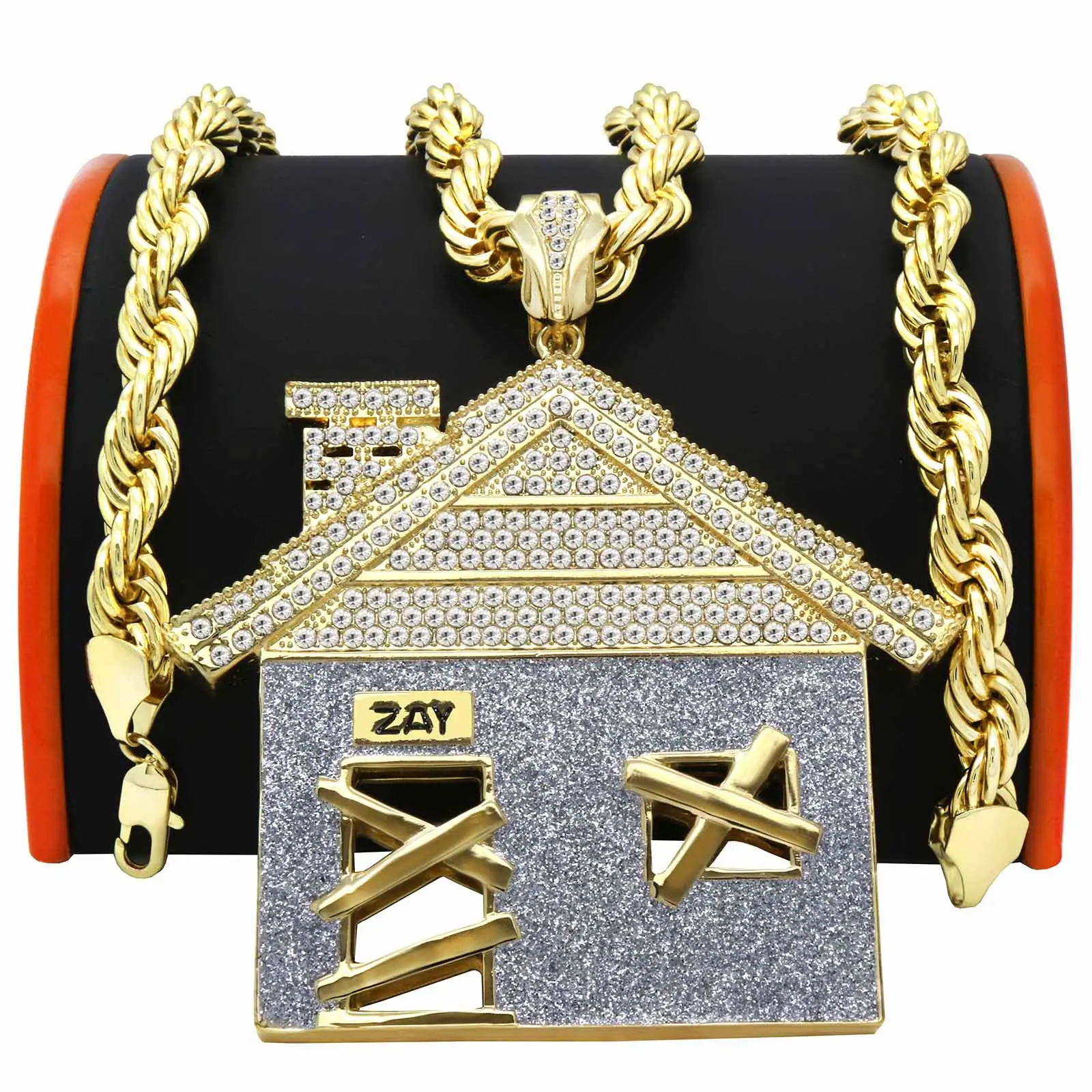 Giant Tr4p House Pendant – Gold & Silver Iced Out 30" Rope Chain