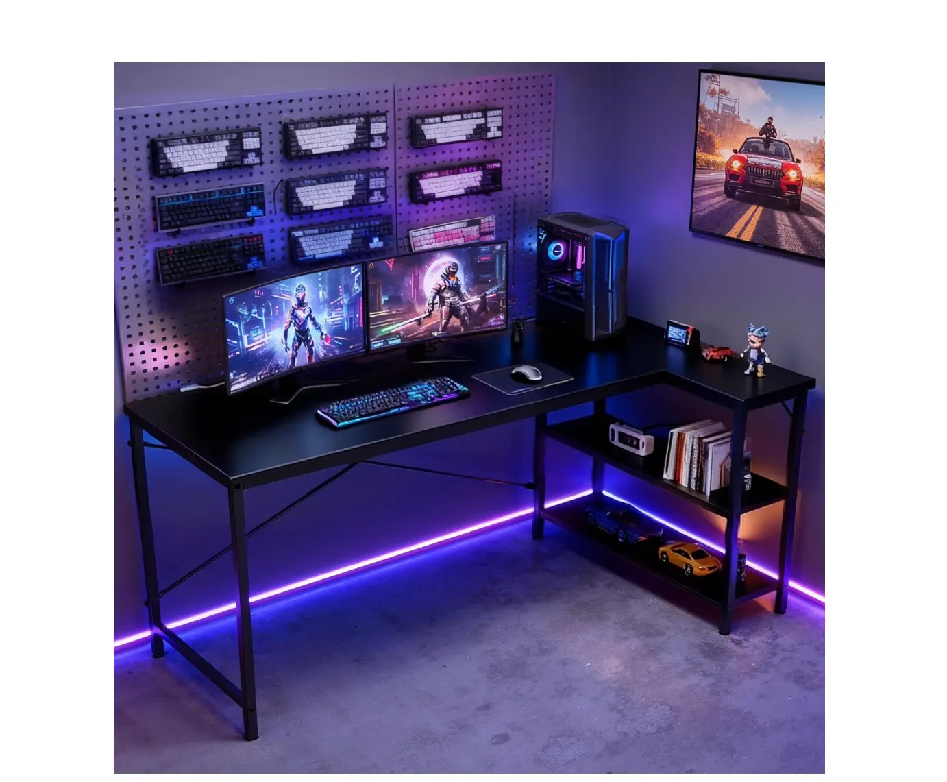 47 inch L Shaped Desk with Reversible Storage Shelves, 154 lbs Capacity Computer Corner Desk for Home Office, Gaming & Writing, Black