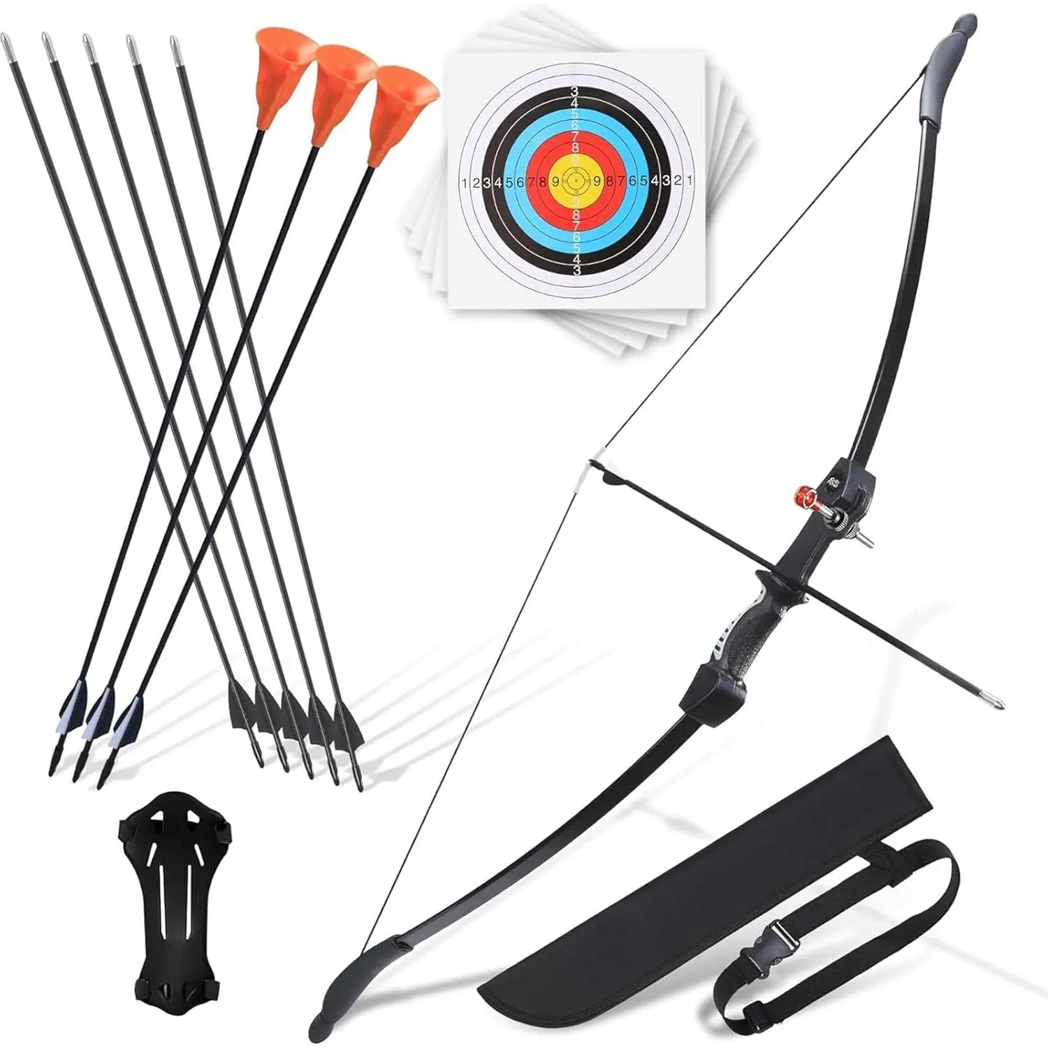 Recurve Bow Set for Beginners, Lightweight Archery Kit for Casual Family Fun, Includes 8 Arrows, 5 Targets, Quiver, Arm Guard & Finger Saver to Develop Focus and Improve Accuracy