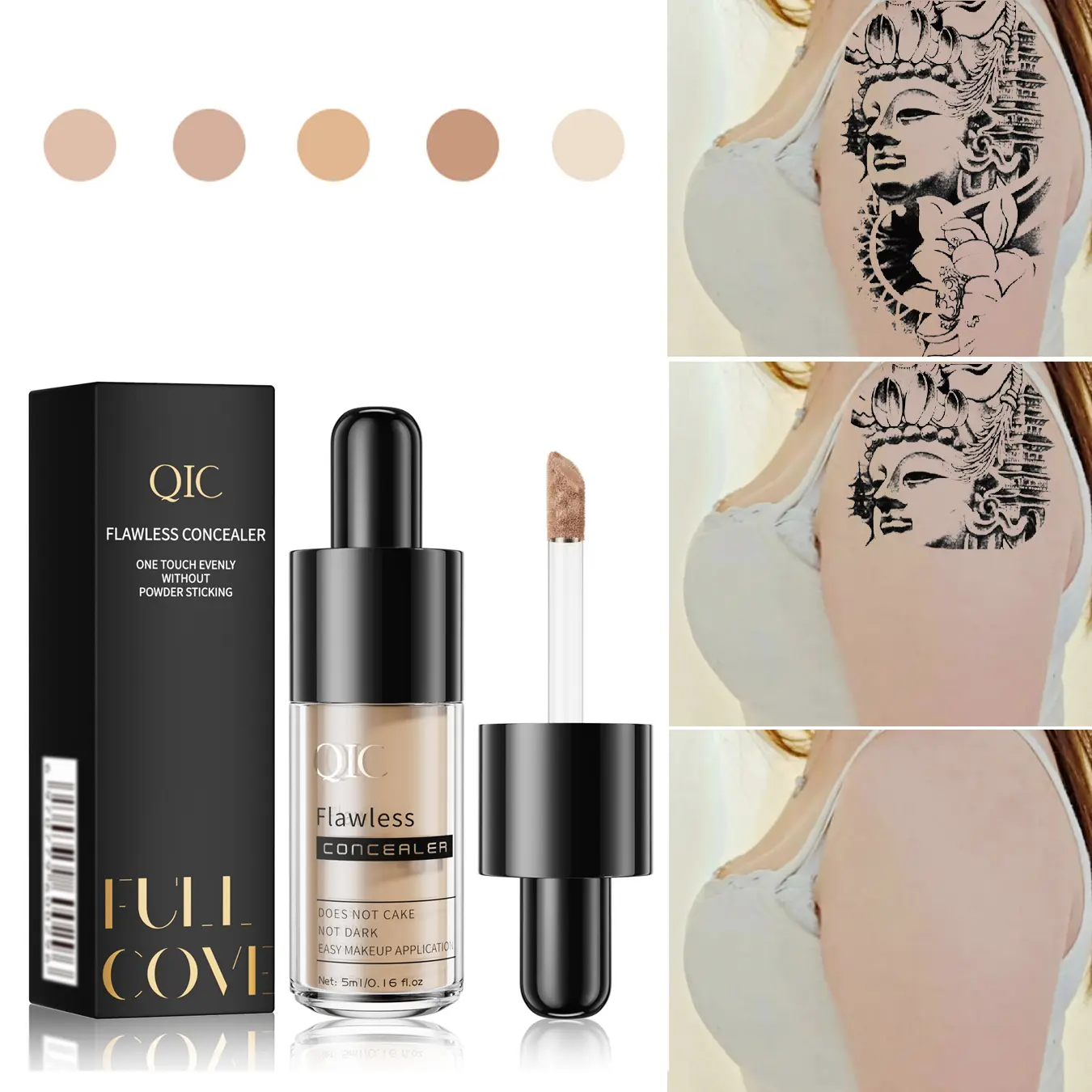 Full Coverage Face Concealer Cream - Lightweight, Long-Wearing Cosmetic for Office Use, Flawless Natural Look & Foundation Finish, 5ml/0.16 fl.oz Bottle