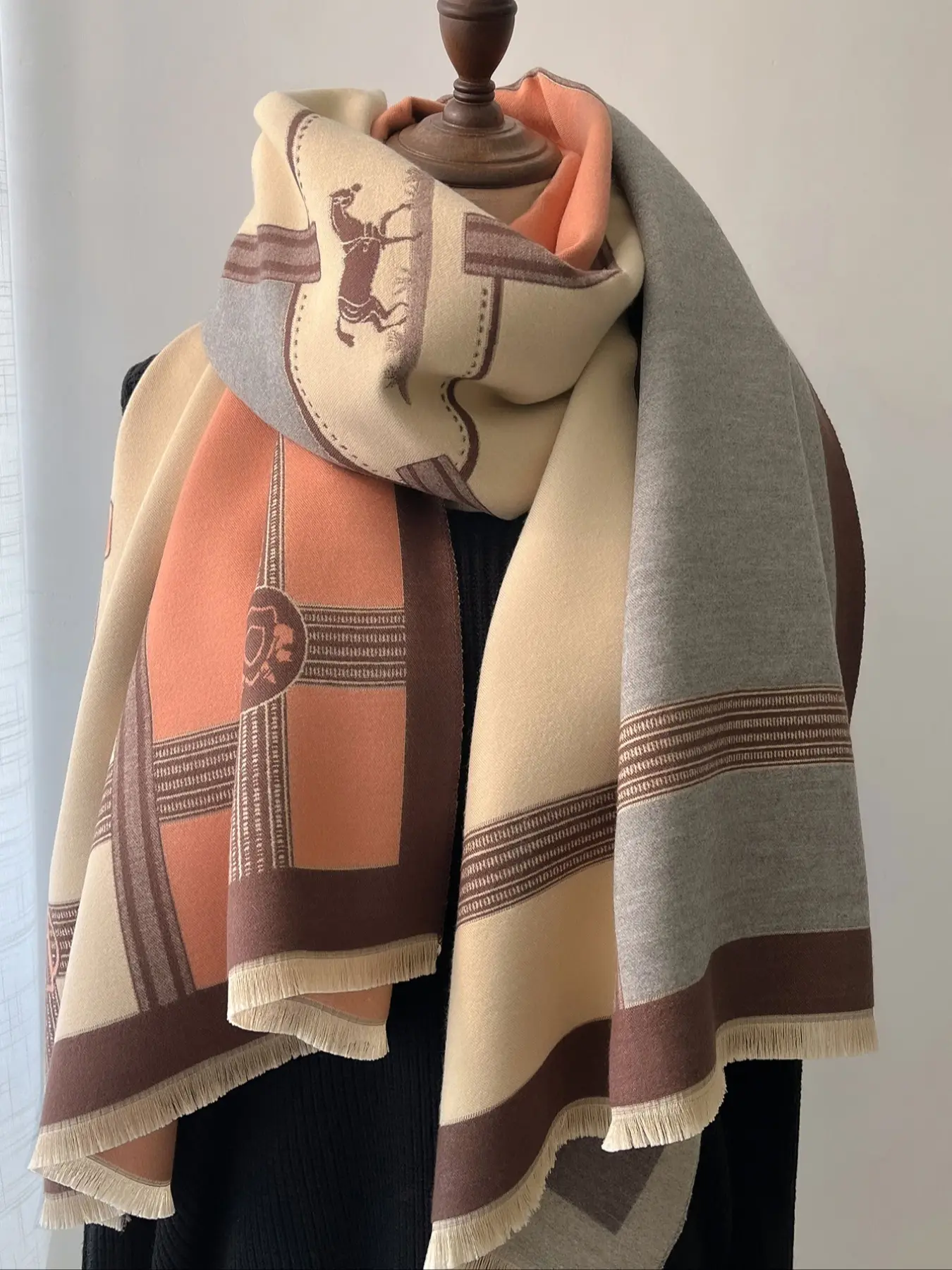 Boho Style Faux Wool Scarf for Women, Warm Knit Wrap for Fall & Winter, Fashionable Versatile Soft Warm Shawl for Casual, Knitted Scarf
