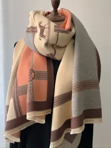 Boho Style Faux Wool Scarf for Women, Warm Knit Wrap for Fall & Winter, Fashionable Versatile Shawl for Casual, Knitted Scarf