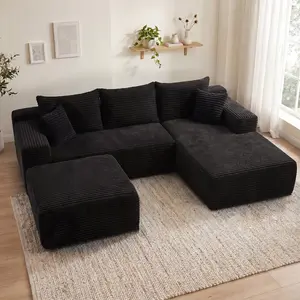 Oversized chaise lounge sofa 105.9-inch cloud sectional sofa with L-shaped chaise and ottoman, fabric sofa for living room and bedroom, modular corduroy cloud velvet sofa, convertible double sofa bed, no assembly required