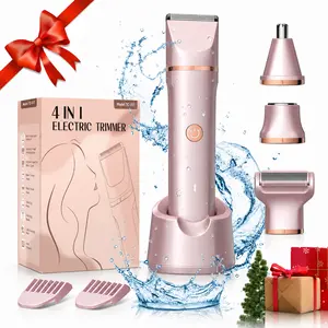 4-in-1 Electric Bikini Trimmer for Women, Gentle IPX7 Waterproof Body Shaver with Replaceable Heads, Facial Hair Remover for Face, Underarm, Body & Bikini Line, Travel Gift for Her