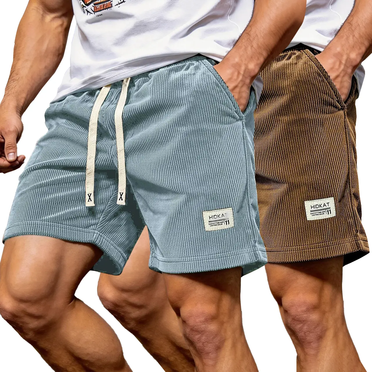 2‑Pack Loose Fit Drawstring Casual Corduroy Shorts, Relaxed Wide Leg Comfy Corduroy Bottoms with Adjustable Waist for Everyday Street Style and Leisure Daily Wear