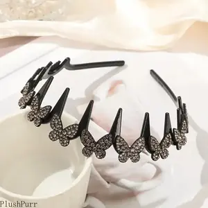 Elegant Wavy Headband for Women, Non-Slip Butterfly Crystal Hairband, Lightweight Durable Plastic Head Accessory for Everyday Wear, Weddings, Parties & Year-Round Styling SpringStatements