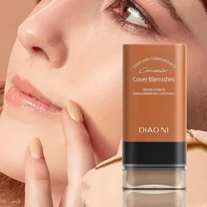 5 Shades | Hydrating Foundation Stick with Brush – Lightweight Medium Coverage Concealer for Dry Skin, Buildable Glowy Makeup