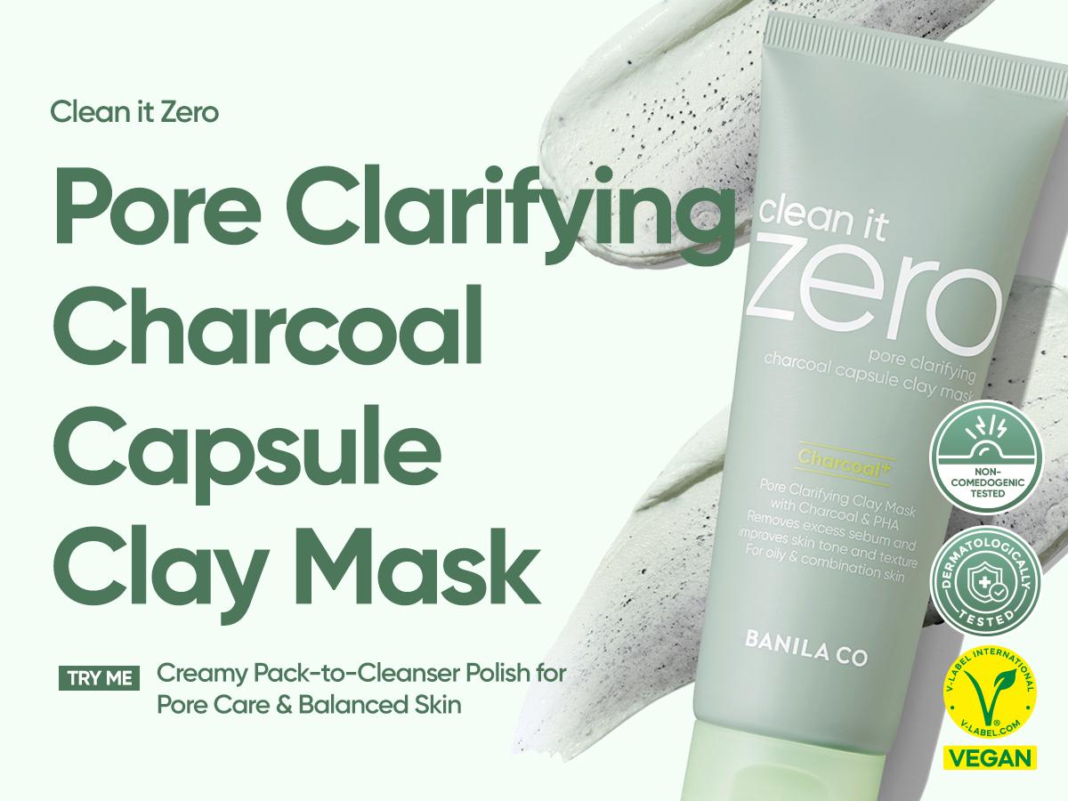 Banila Co Clean It Zero Charcoal Capsule Pore Polish Mask | Gentle Exfoliating Facial Polish with Charcoal PHA Capsules & Green Clay | Korean Skincare for Oily & Sensitive Skin