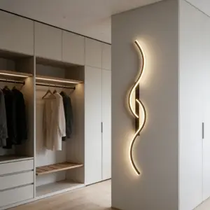 Modern LED Wall Lamp with Wire Control, S-Type Design for Home Decor, Warm Light, Ambient Lighting, Suitable for TV Background, Headboard, Corridor
