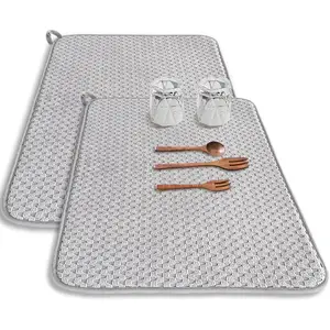 2 Pack 24*17 Inch Large Absorbent Microfiber Dish Drying Mat for Kitchen Countertops, Sinks and Draining Racks, Gray
