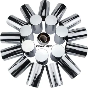 33mm x 3-1/2" Thread On Flat Top Cylinder Lug Nuts Covers,ABS Chrome Plastic Screw On Flanged Lug Nut Cover for Semi Trucks 20pcs