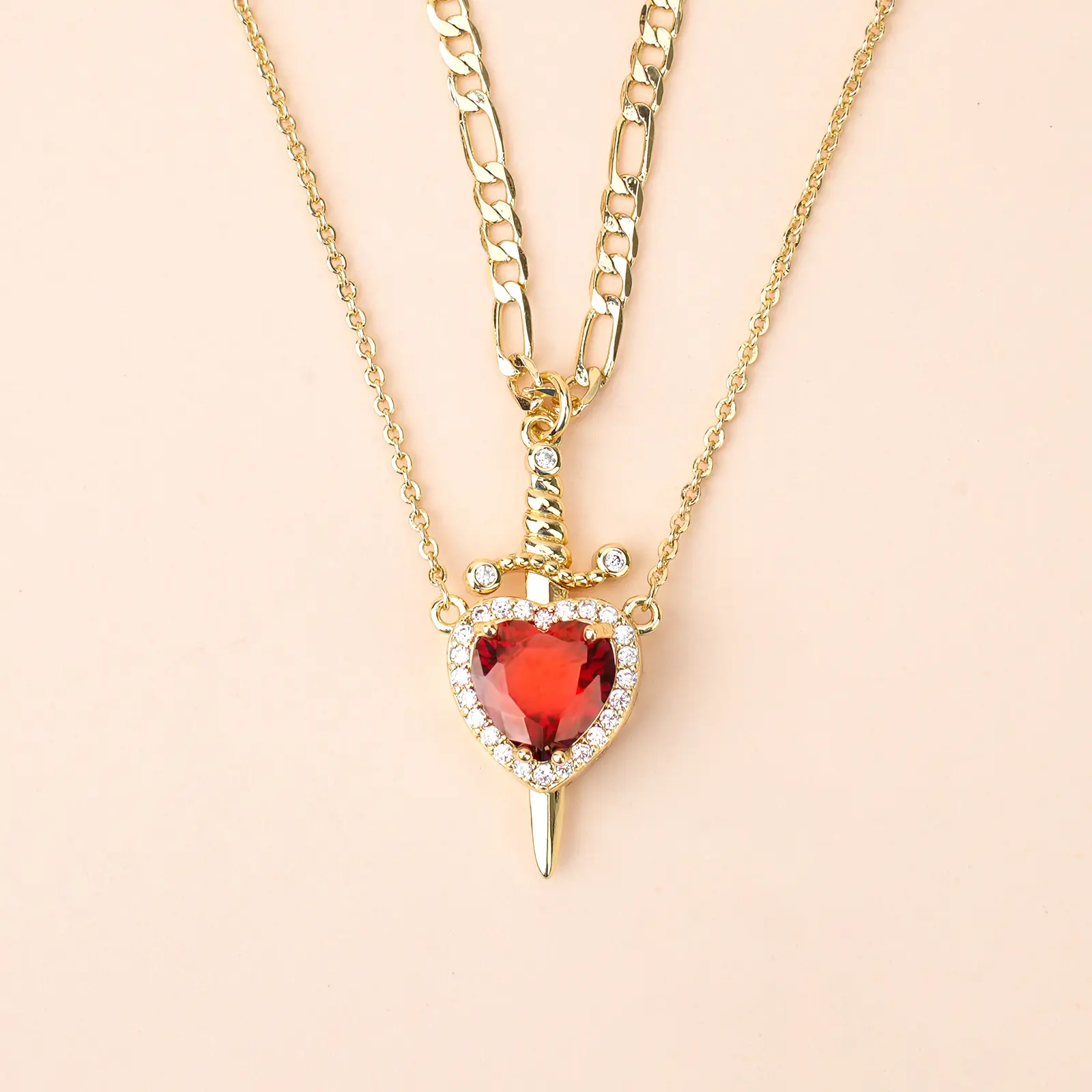 MEIITRUE 14K Gold Plated Zirconia Cross Necklace, Dagger Pendant Necklace Holiday Christmas Gift for Women Men, Elegant Couple Jewelry Present backtoschool