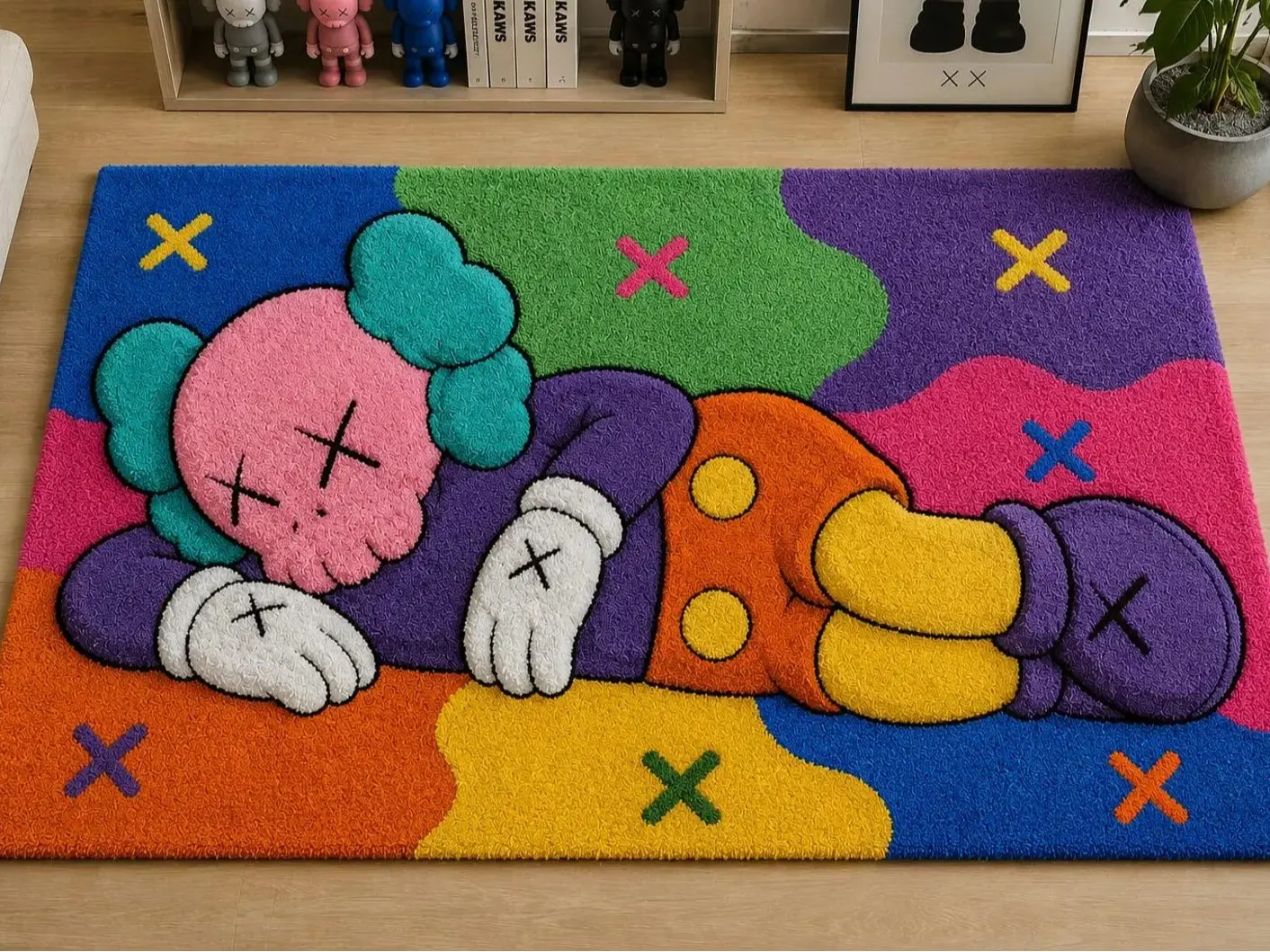 KAWS Inspired Hand Tufted Rug, Monochrome Pop Muse Rug, Wool Area Rug, Modern Abstract Handmade Rug, Custom Size Contemporary Luxury Carpet