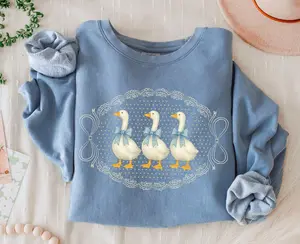 [SALE UP TO 50% + FREE SHIP] - Vintage Country Geese s Sweatshirt Blue 1980s Kitchen Farmhouse Crewneck Silly Goose Lover Tshirt Retro Mama Cottagecore