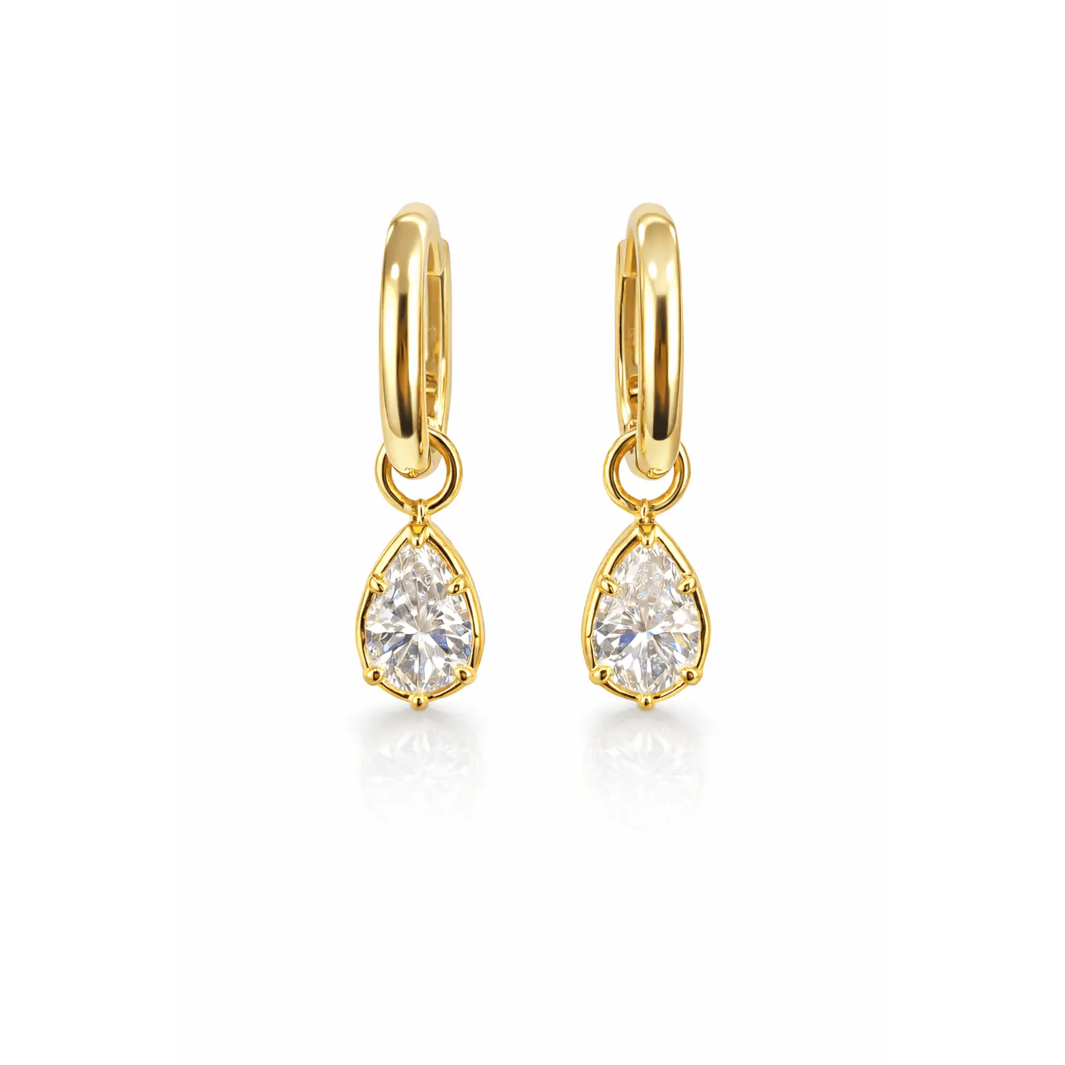 Pear Diamond Stud Huggie Earrings, 5A Simulated Diamond Earrings, 18K Gold Plated Hypoallergenic Lightweight Huggies for Women, Minimalist Fashion Jewelry