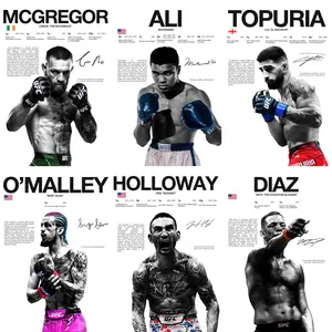 Retro Boxing & MA Fighters Complete Series Canvas Poster – Vintage Black and White Signed Style Wall Art – Perfect for Men’s Gym, Bedroom, Dorm Room Decor, Ultimate Fight Collection