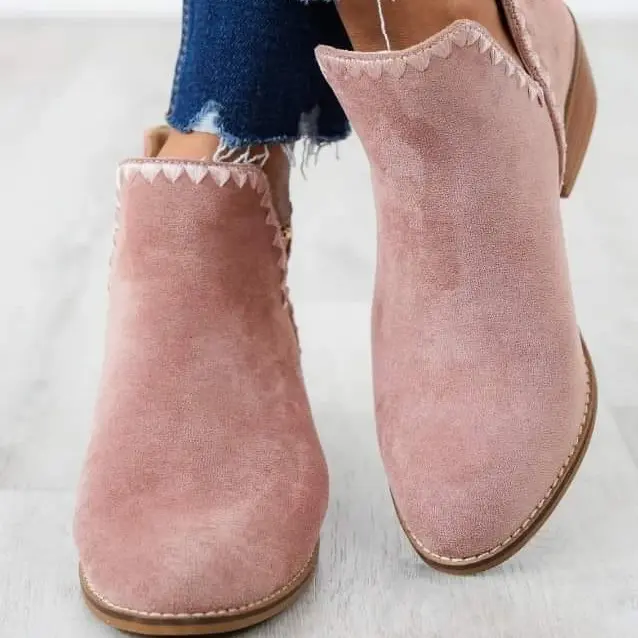 Corky's Spice It Up Booties-Blush Soft Suede Ankle Boots with Scallop Detail for Casual Wear