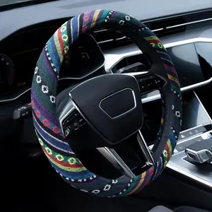 Boho Steering Wheel Cover Elastic Microfiber for Women, Universal Fit 15 inch  SUV, Hippie Style Protector Cover, Anti-Slip, Breathable, Absorbing  - 02