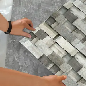 Warm Wood Grain Self-Adhesive Floor Stickers Set, Vintage Wood Panel Splicing Effect, 15.75 Inches/5.91 Inches, Textured Spatial Atmosphere