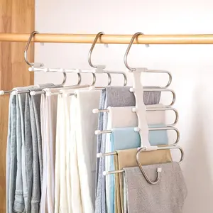 2 Pack Pants Hangers Space Saving Closet Organizer Metal Multi Layer Clothes Hanger for Jeans Trousers Skirts Scarf Non Slip Storage Rack