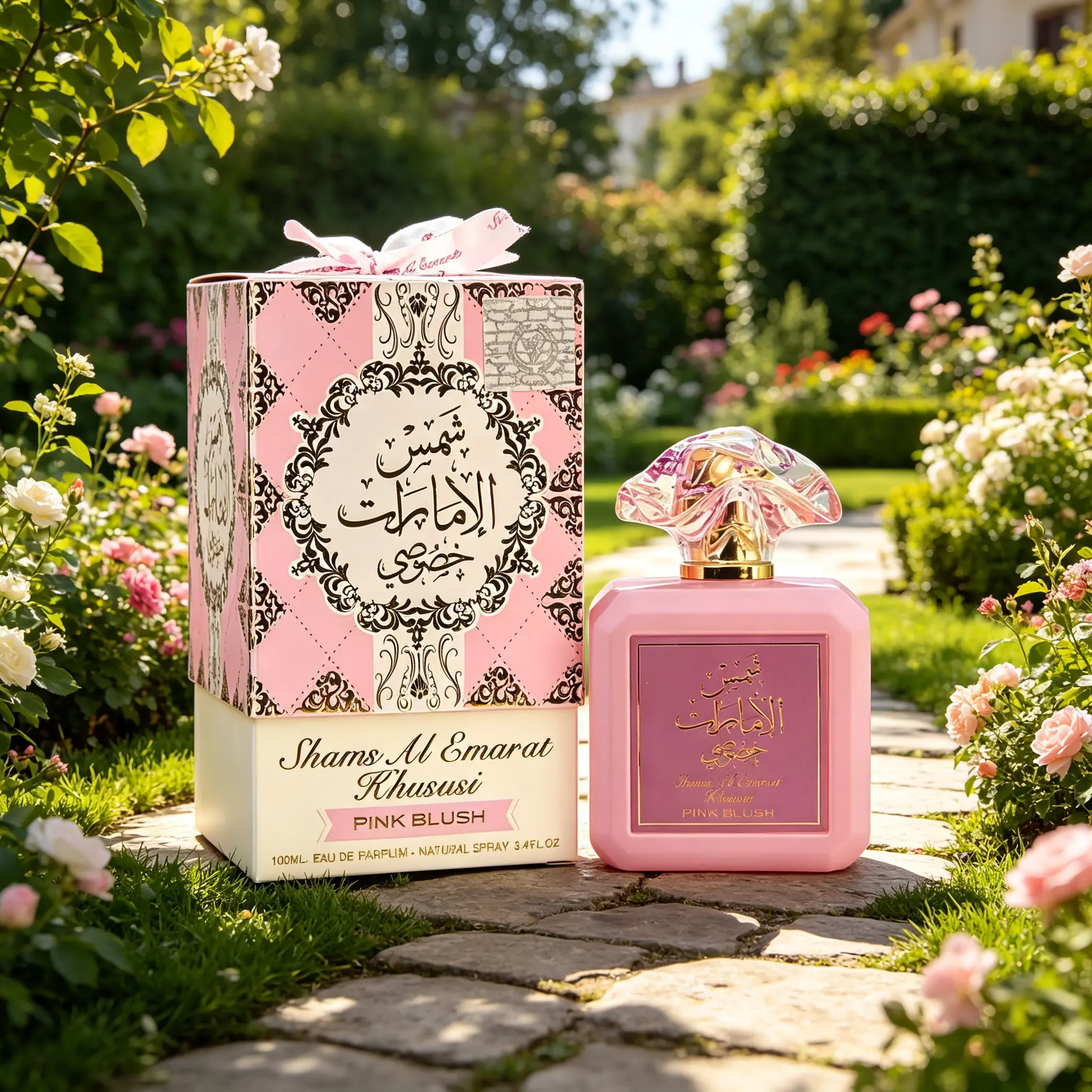 Ard al Zaafaran Pink Blush Shams Al Emarat Khususi EDP 100ml /3.4 Fl.Oz | Women’s Sweet Fruity‑Gourmand Arabian Perfume, Marshmallow Strawberry Coconut Vanilla, Romantic Pink Bottle, Perfect Holiday Gift