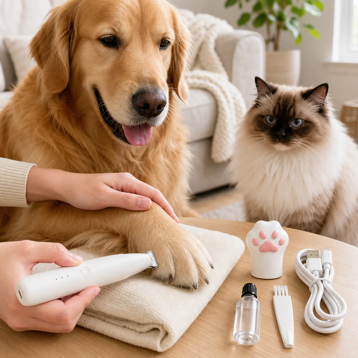 Upgraded Precision Blade Dog & Cat Paw Trimmer, Rechargeable Cordless Pet Grooming Tool with LED Light, Quiet Hair Clippers for Paws, Face & Sensitive Areas