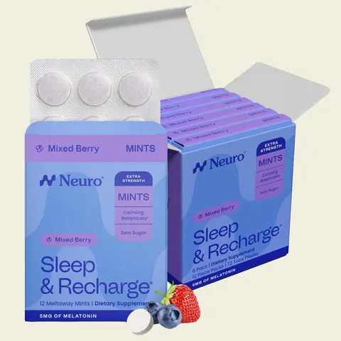 Neuro Melatonin Mints for Better Sleep (72 Pieces) - Fast Dissolve Sugar Free Sleep & Recharge Mints with Lemon Balm & Chamomile
