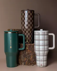 HydroJug Autumn Checkers & Blair 40oz Stainless Steel Insulated Water Bottles,A Portable, Leak-Proof Tumbler with Straw, Non-Slip Rubber Base, Ideal for Sports, Travel, Outdoor Adventures